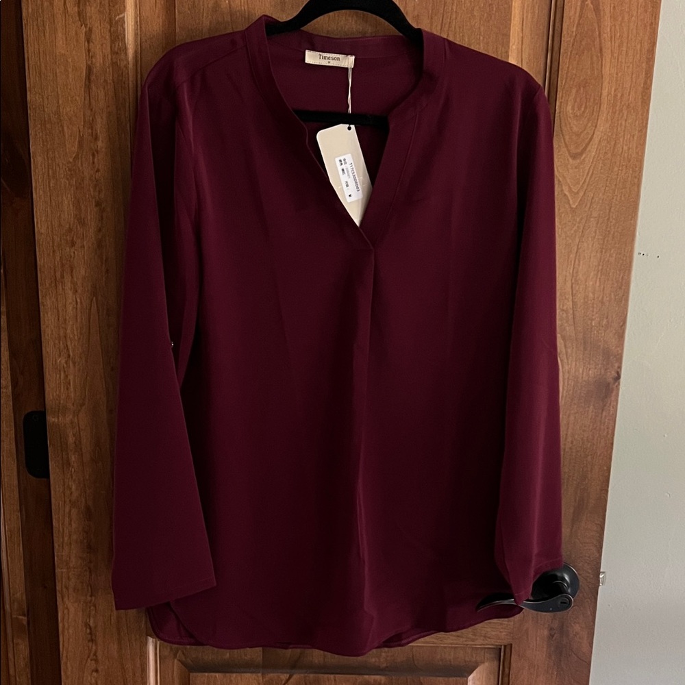 Timeless Women's V-Neck Long-Sleeve Blouse — Burgundy